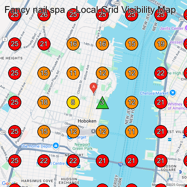 Fancy nail spa GeoGrid visibility map for Nail Salon in Hoboken